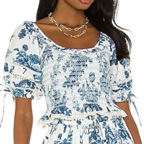 LoveShackFancy Molly top in blue china XS EUC - Picture 8 of 8